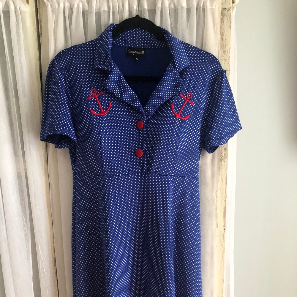 Sourpuss Vintage Pinup Style Nautical Dress